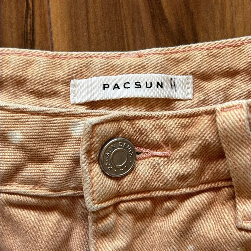 Pacsun Light Orange Bleach Splatter High Rise Festival Jean Shorts